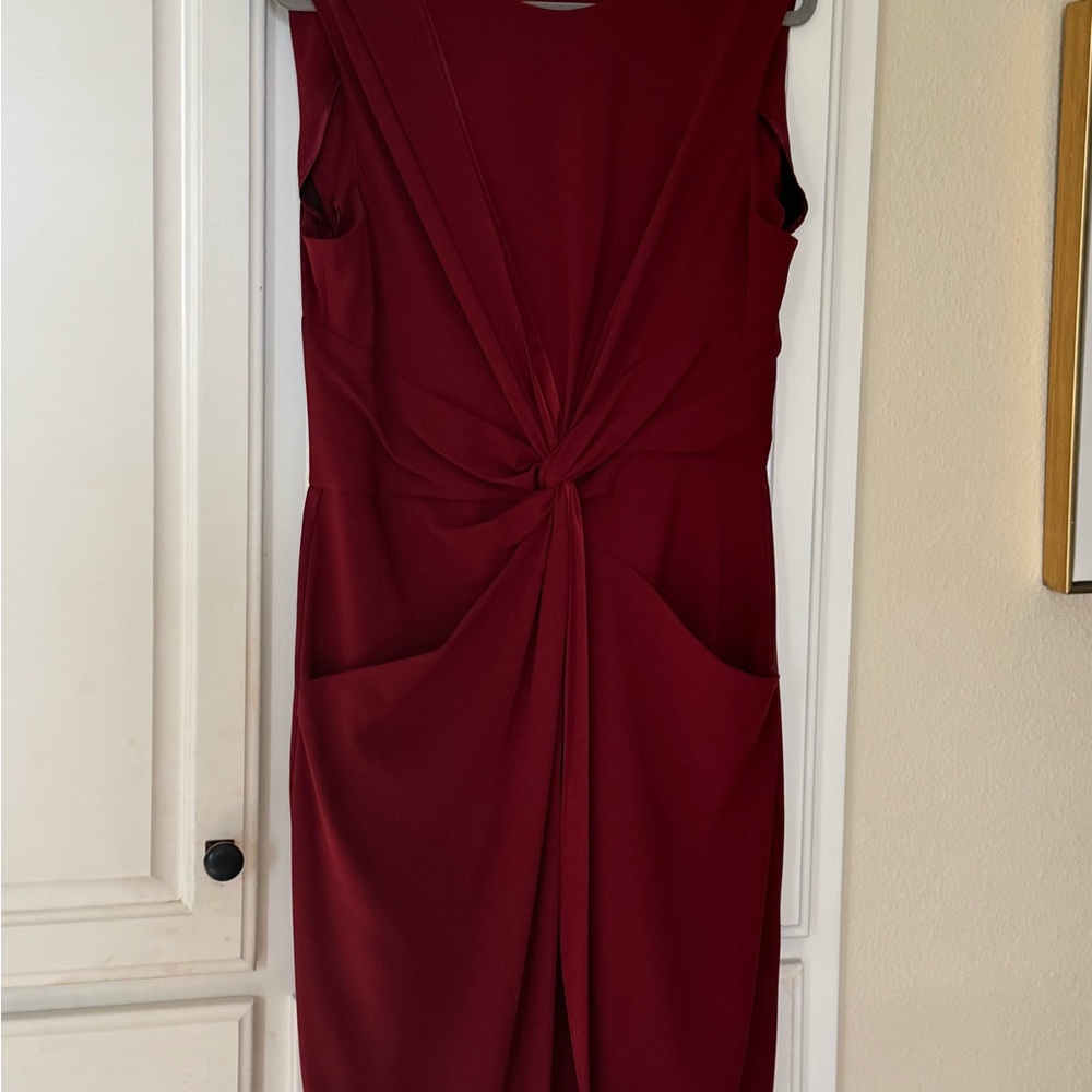 MM Lafleur Knot-Front Midi Dress in Burgundy